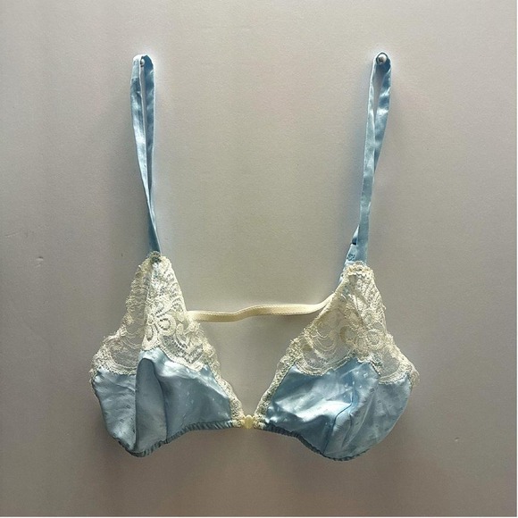 Other - Vintage Christian Dior Pastel Blue Satin Lace Triangle Bralette Coquette